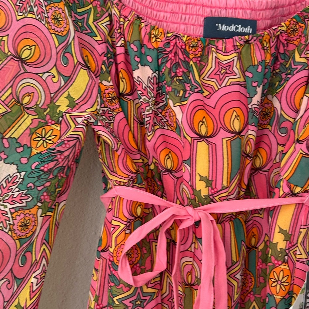 NWT ModCloth Hot Pink Retro Groovy Star Babydoll Dress